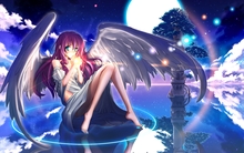 angels water clouds stars blue eyes fantasy art pink hair artwork anime angel wings anime girls moon Wallpaper